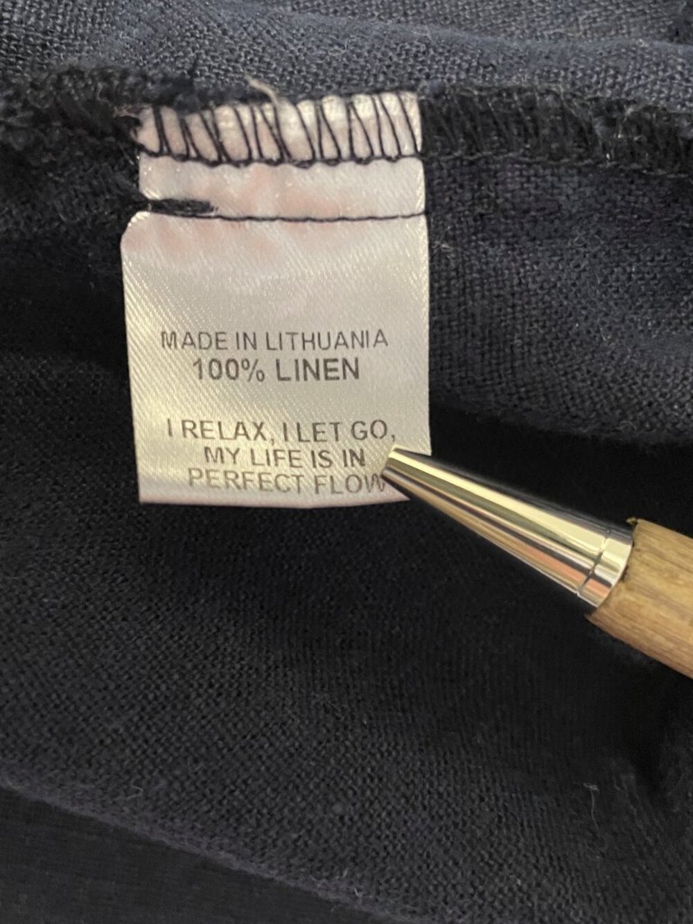 Flax Top 100% Linen Small (6-10) Navy Blue Short Sleeve Lagenlook Minimalist - Picture 3 of 8